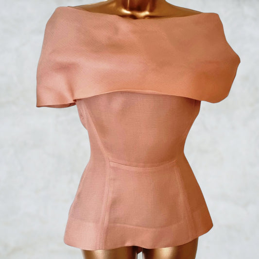 Alberta Ferretti Peach Silk and Cotton Top UK 10 US 6 EU 38 Timeless Fashions