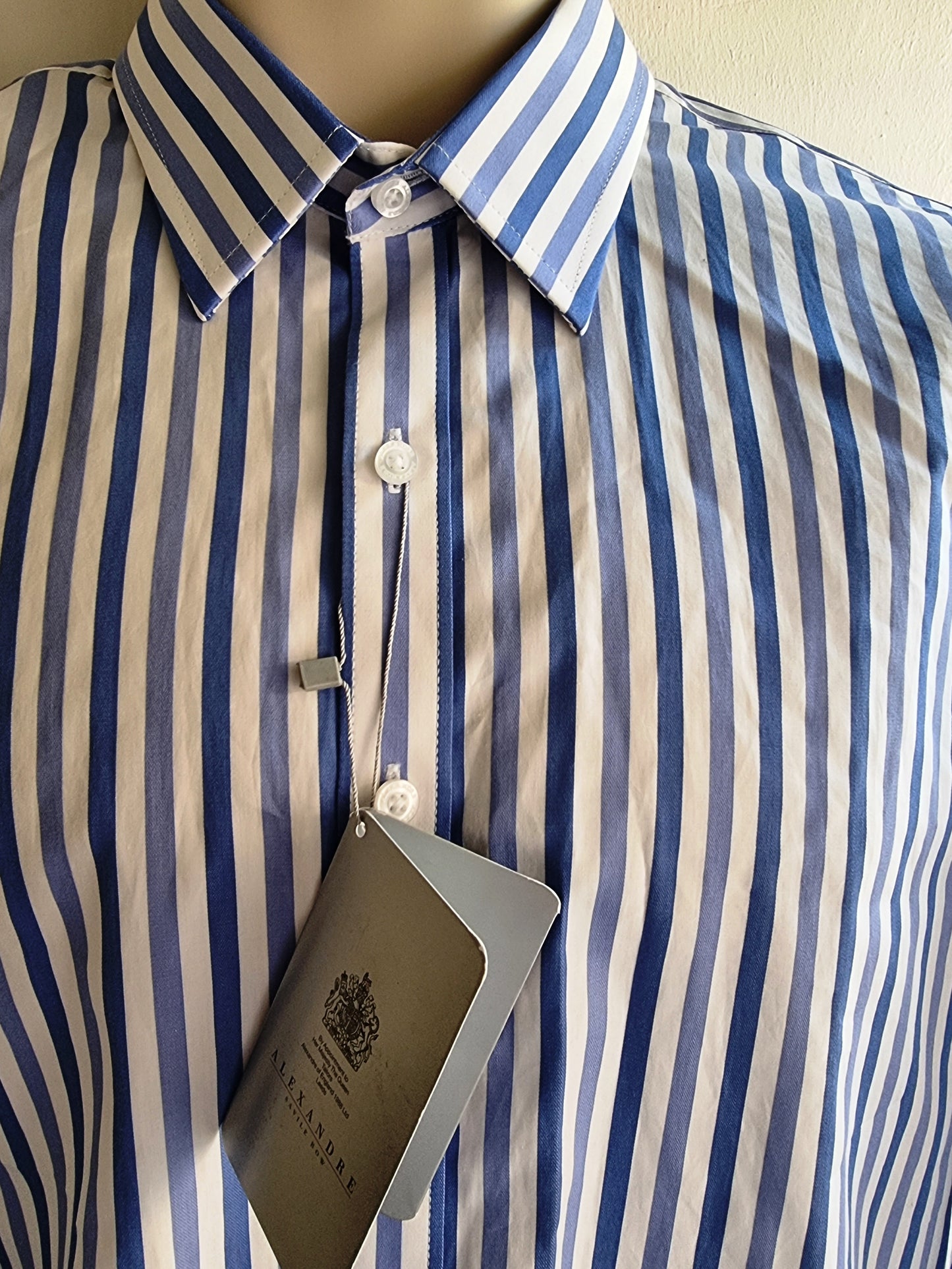 Alexandre Saville Row Men’s Blue & White Striped Shirt Size L - Timelessfashions