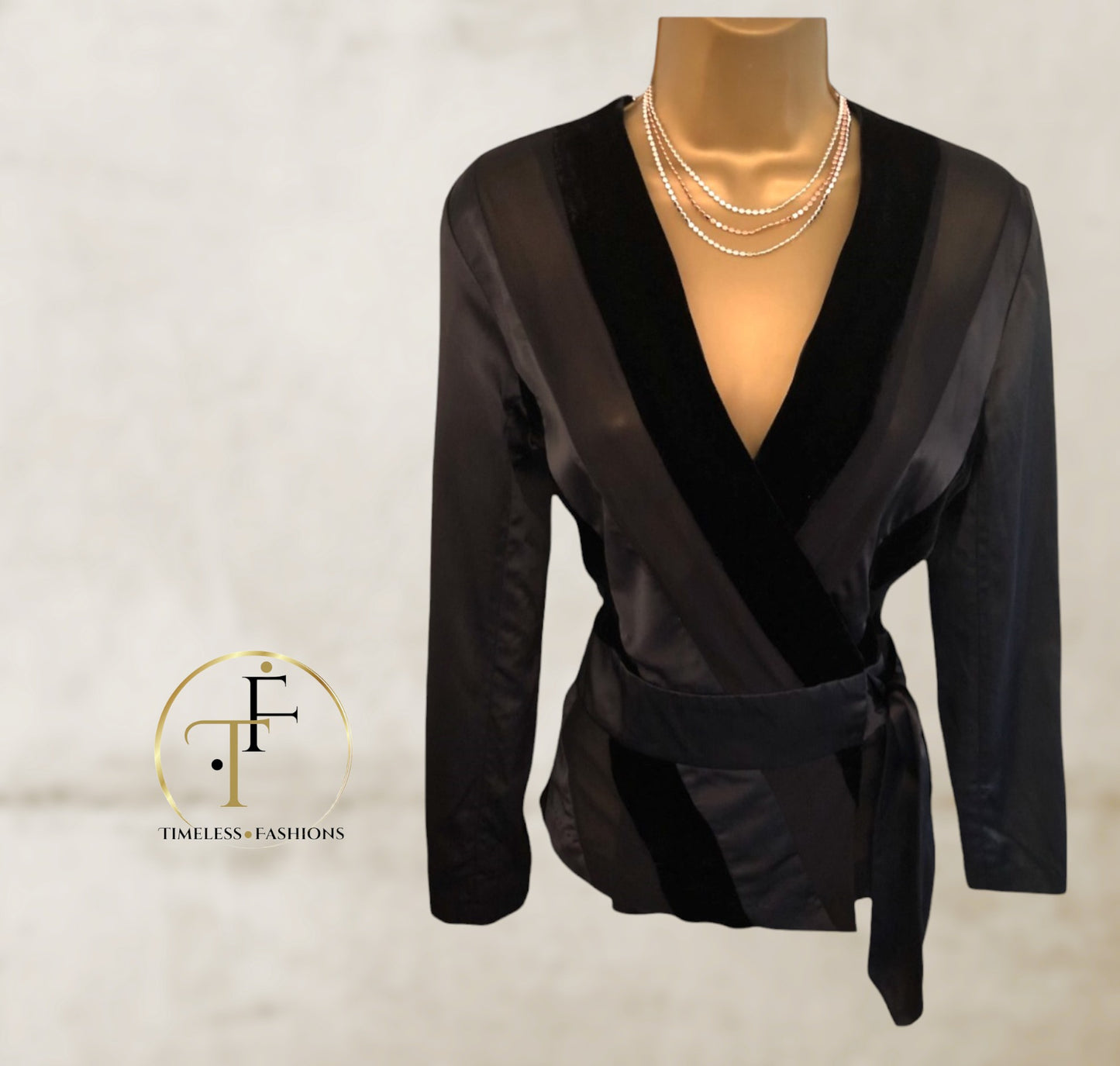 By Malene Birger Black Velvet, Silk & Satin Wrap Top UK 10 US 6 EU38 IT 42 Timeless Fashions