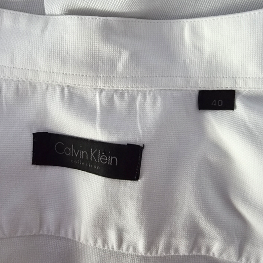 Calvin Klein label on a white shirt