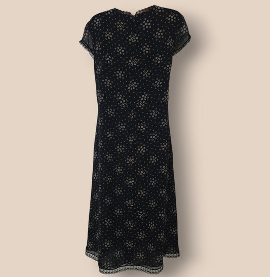 Caroline Charles Black And Gold Fully Lined Silk Dress UK 16 US 12 EU 44 - Timelessfashions