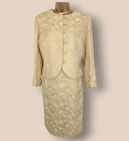 Caroline Charles Gold Jacquard Dress And Jacket UK 18 US 14 EU 46 - Timelessfashions