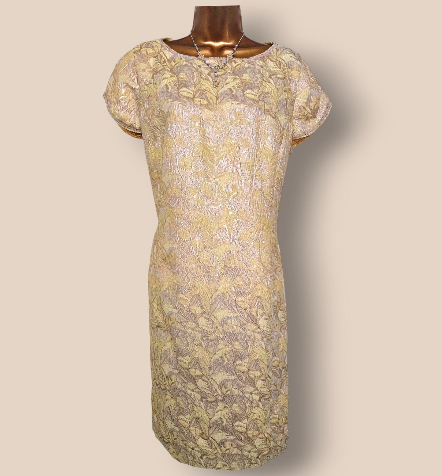 Caroline Charles Gold Jacquard Dress And Jacket UK 18 US 14 EU 46 - Timelessfashions