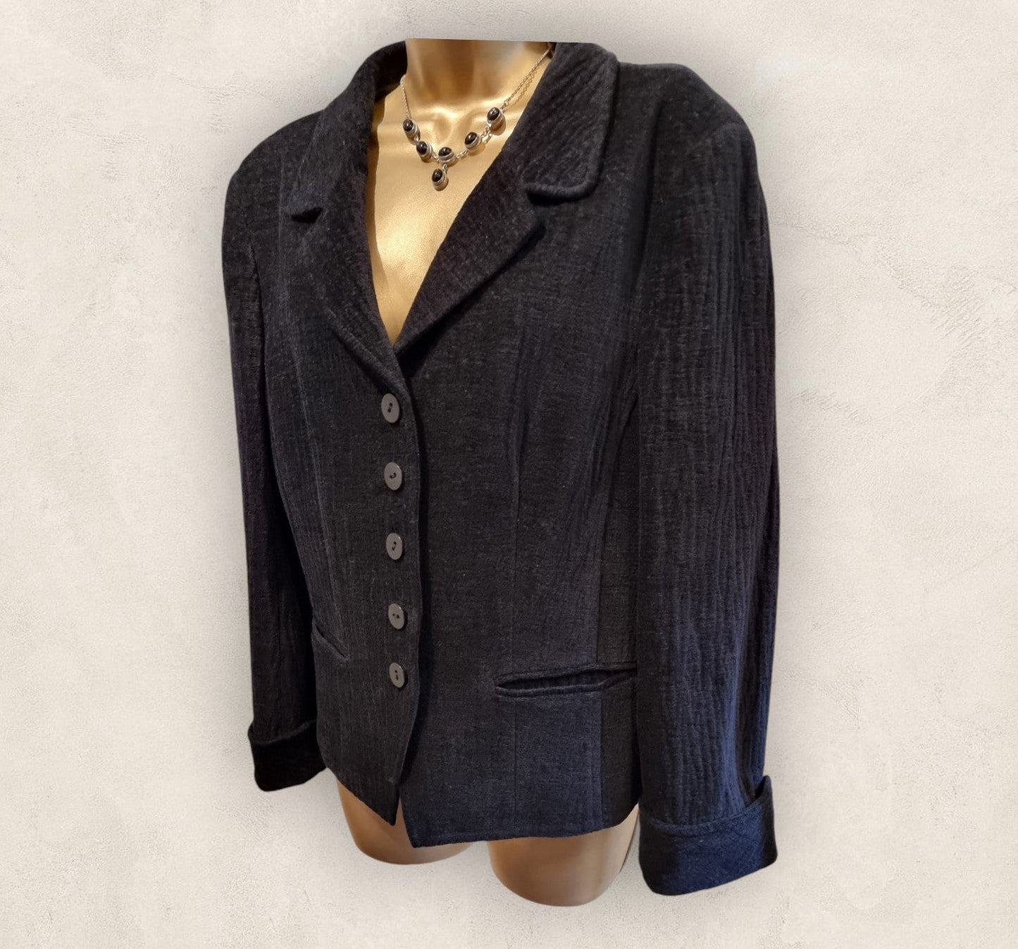 Caroline Charles London Black Textured Jacket Wool Blend Jacket UK 16 US 12 EU 44 - Timelessfashions