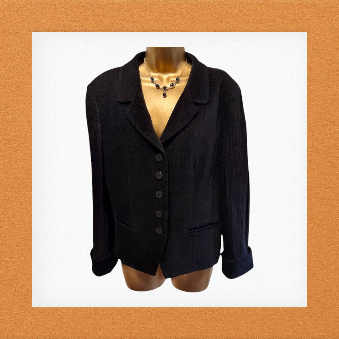 Caroline Charles London Black Textured Jacket Wool Blend Jacket UK 16 US 12 EU 44 - Timelessfashions