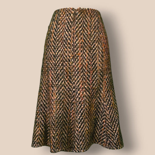 Caroline Charles London Vintage Brown Herringbone Skirt UK 16 US 12 EU 44 - Timelessfashions