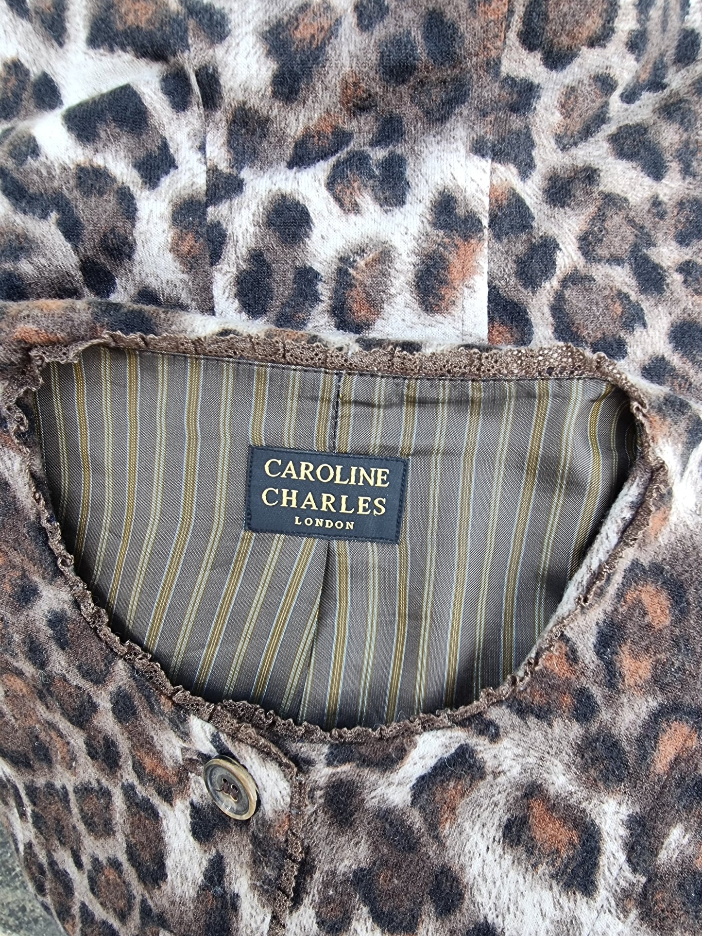 Caroline Charles London Vintage Leopard Print Jacket and Scarf UK 16 US 12 EU 44 - Timelessfashions
