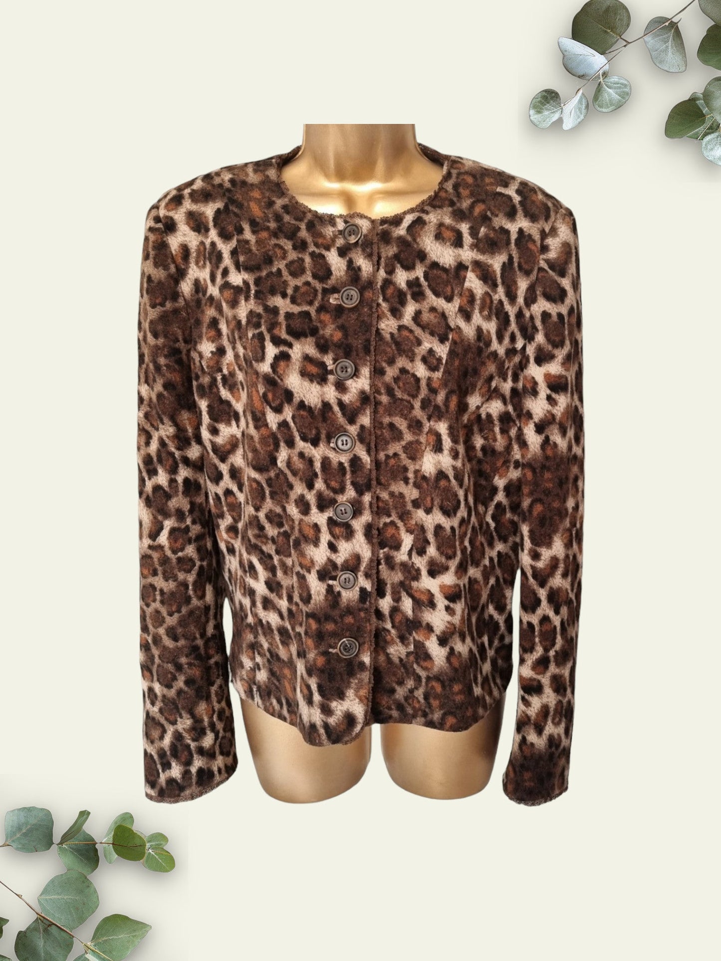 Caroline Charles London Vintage Leopard Print Jacket and Scarf UK 16 US 12 EU 44 - Timelessfashions
