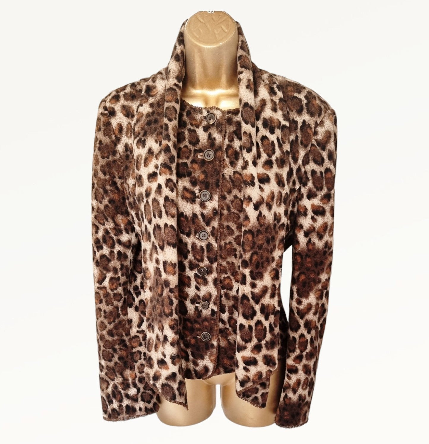 Caroline Charles London Vintage Leopard Print Jacket and Scarf UK 16 US 12 EU 44 - Timelessfashions