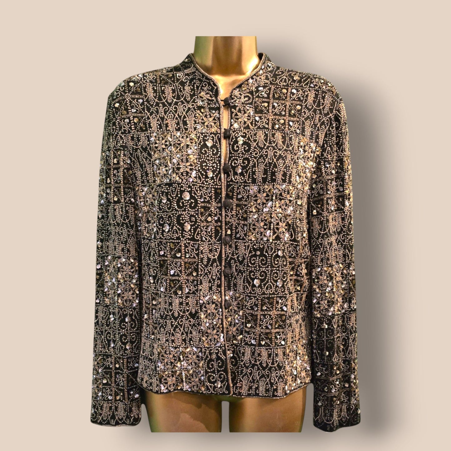 Caroline Charles Rare Vintage Black Beaded Jacket UK 16 US 12 EU 44 - Timelessfashions