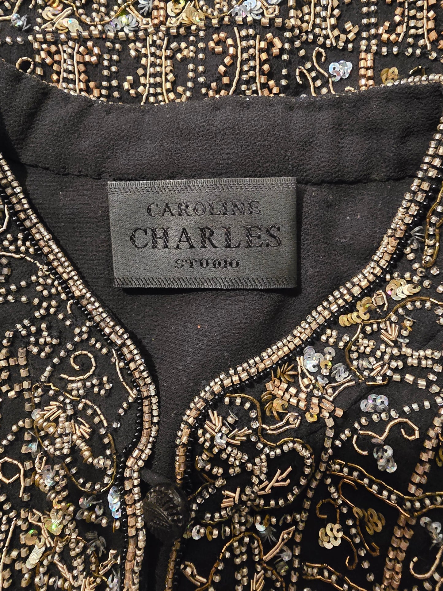 Caroline Charles Rare Vintage Black Beaded Jacket UK 16 US 12 EU 44 - Timelessfashions