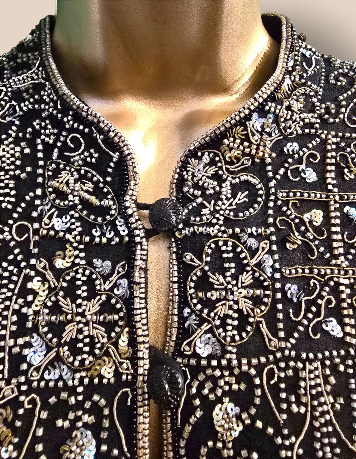 Caroline Charles Rare Vintage Black Beaded Jacket UK 16 US 12 EU 44 - Timelessfashions