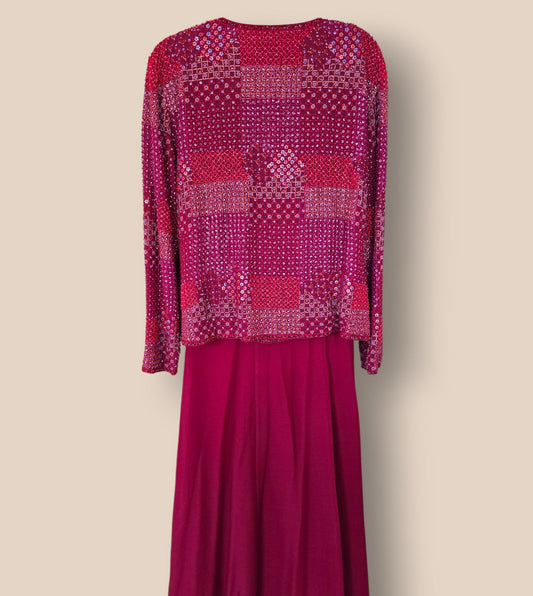 Caroline Charles Red Silk Sequin Jacket, Skirt & Cami Top UK 14/16 US 10/123 EU 42/44 - Timelessfashions