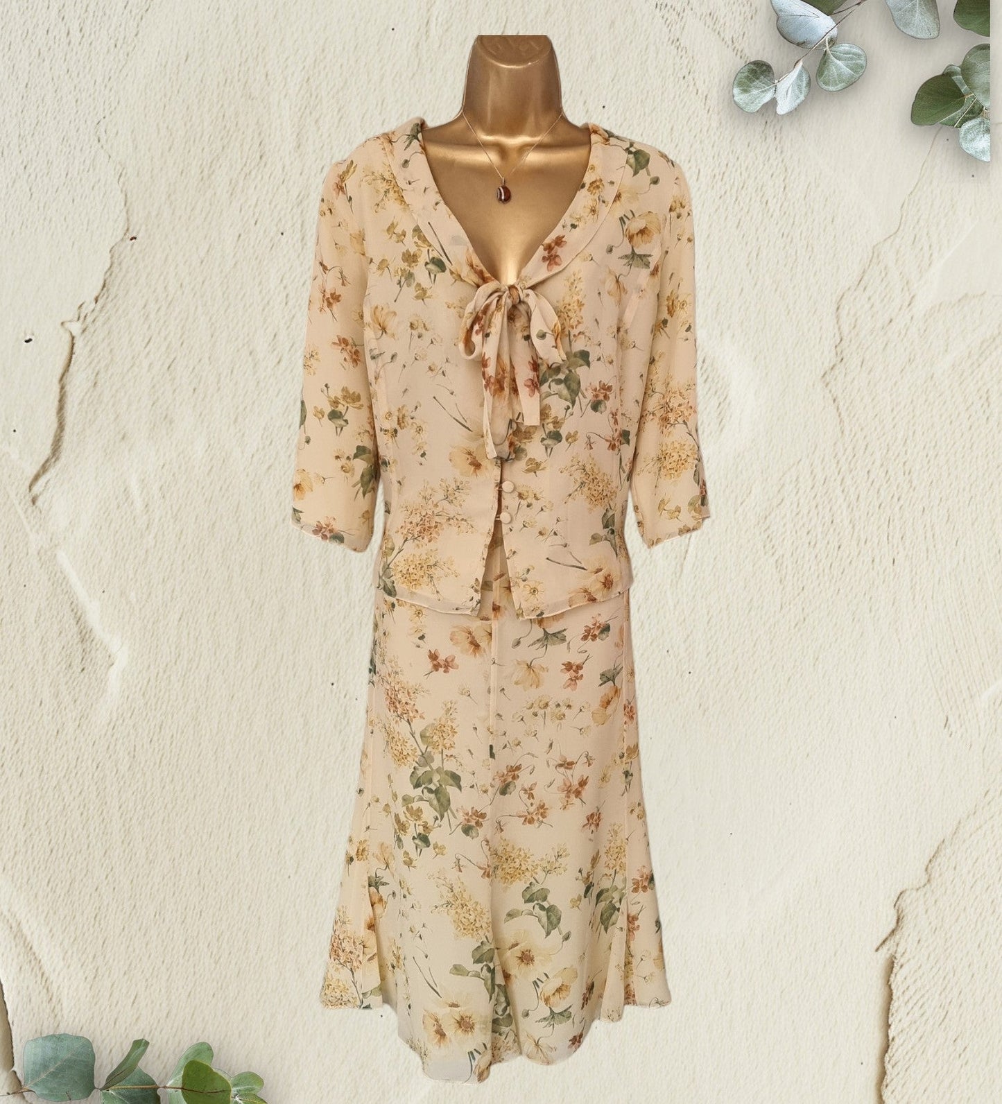Caroline Charles Studio Vintage Silk Skirt & Blouse Set UK 16 US 12 EU 44 - Timelessfashions