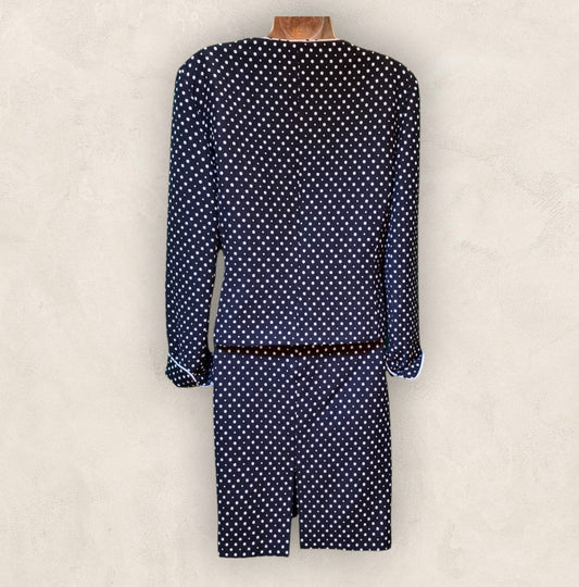 Caroline Charles Vintage Black & White Polka Dot Suit UK 16/18 US 12/14 EU 44/46 - Timelessfashions