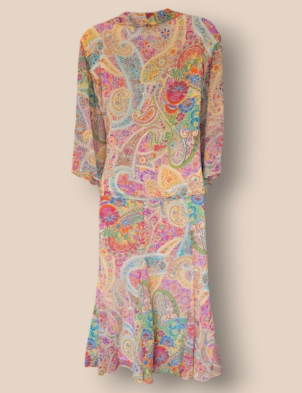 Caroline Charles Vintage Multicoloured Silk Blouse & Skirt UK 14/16 US 10/12 EU 42/44 - Timelessfashions
