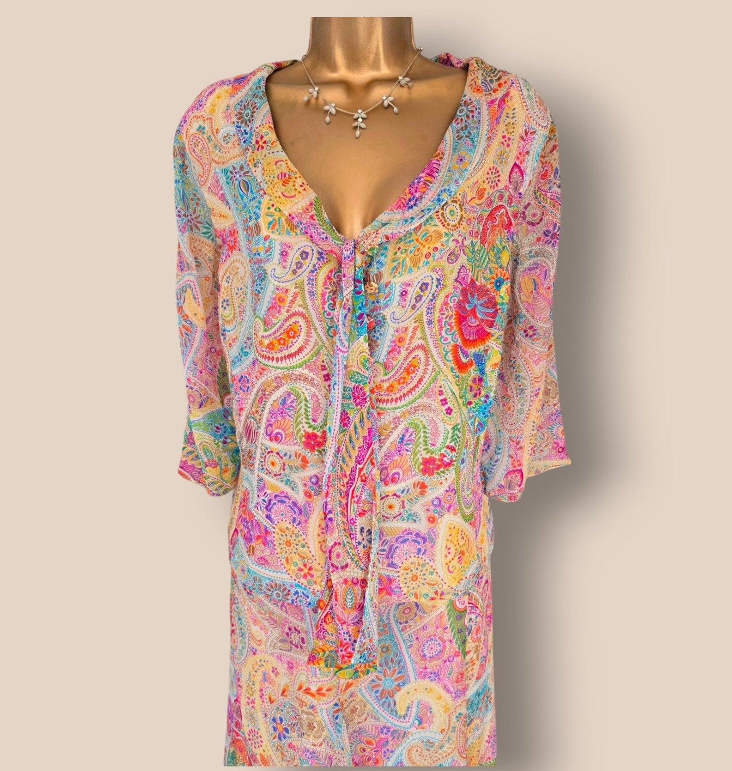 Caroline Charles Vintage Multicoloured Silk Blouse & Skirt UK 14/16 US 10/12 EU 42/44 - Timelessfashions