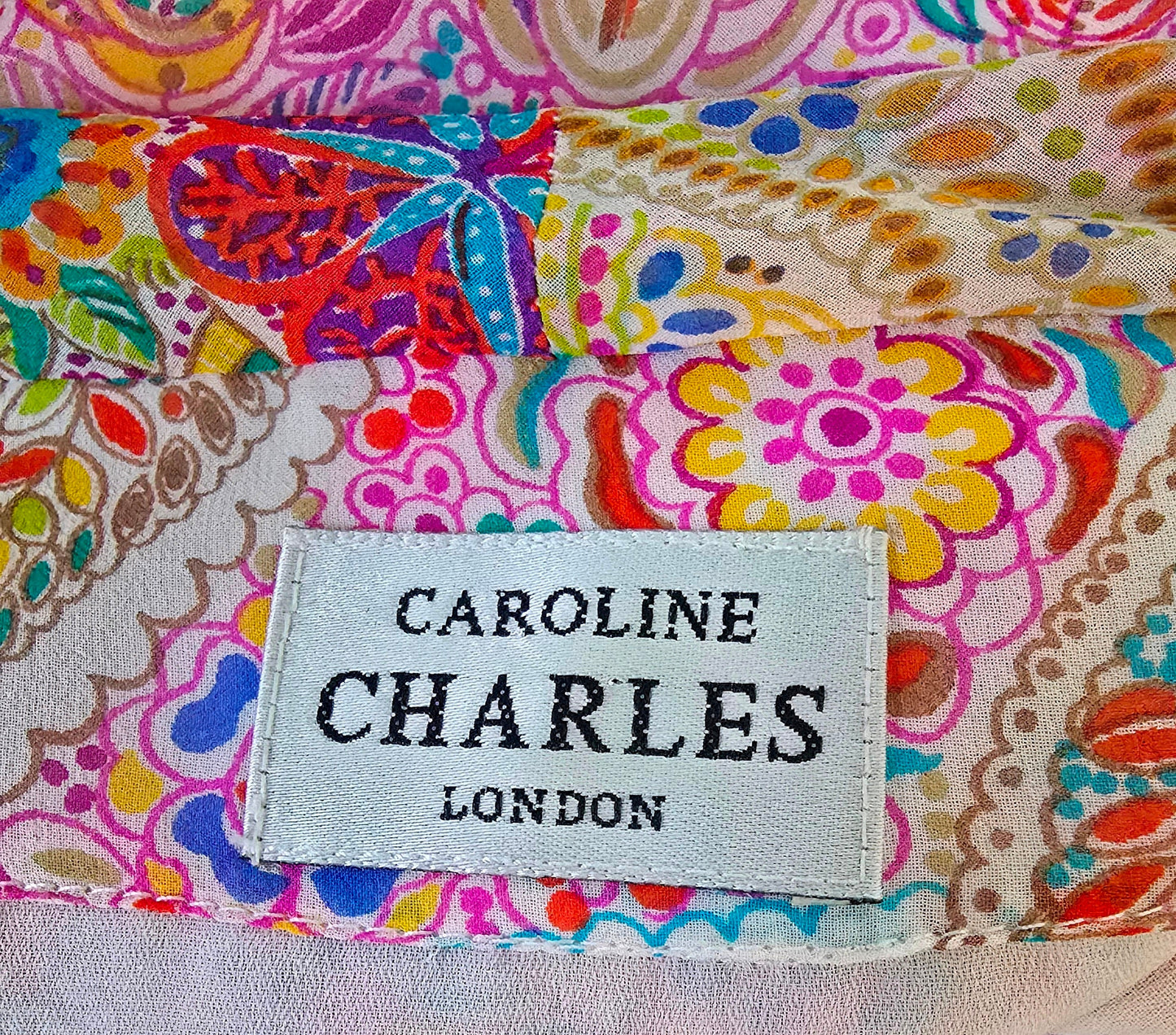 Caroline Charles Vintage Multicoloured Silk Blouse & Skirt UK 14/16 US 10/12 EU 42/44 - Timelessfashions