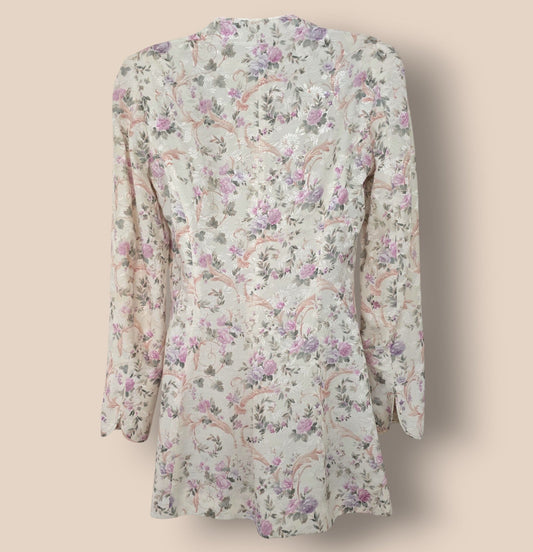 Caroline Charles White Floral Longline Jacket UK 8 US 4 EU 34 - Timelessfashions