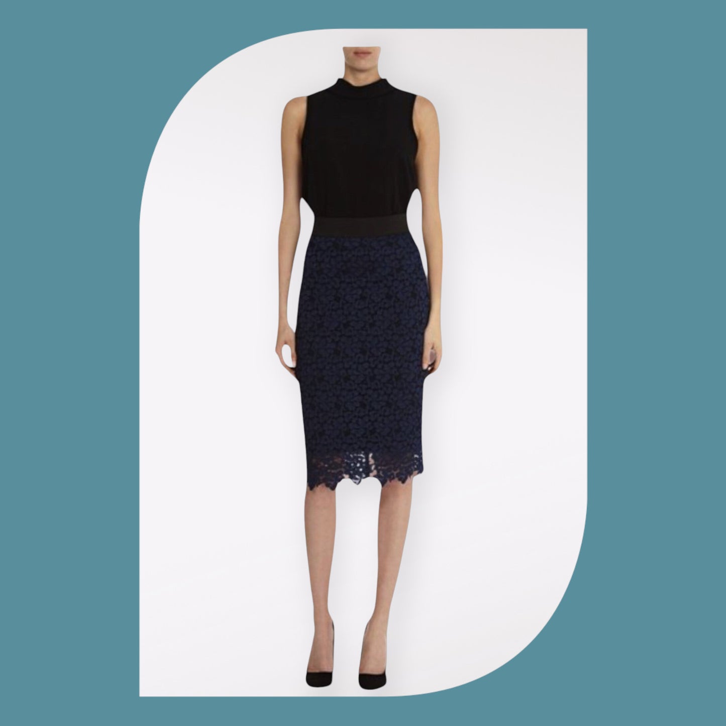 Coast Tullah Black & Navy Lace Top & Skirt Set UK 12 US 8 EU 40 Timeless Fashions