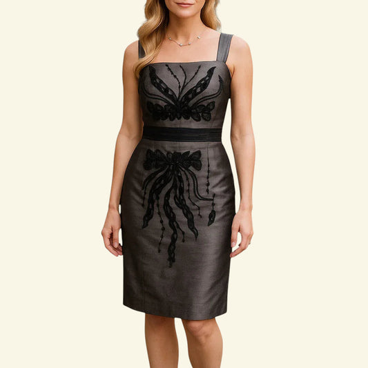 Condici Black & Grey Silk Dress & Bolero UK 10 US 6 EU 38 - Timelessfashions