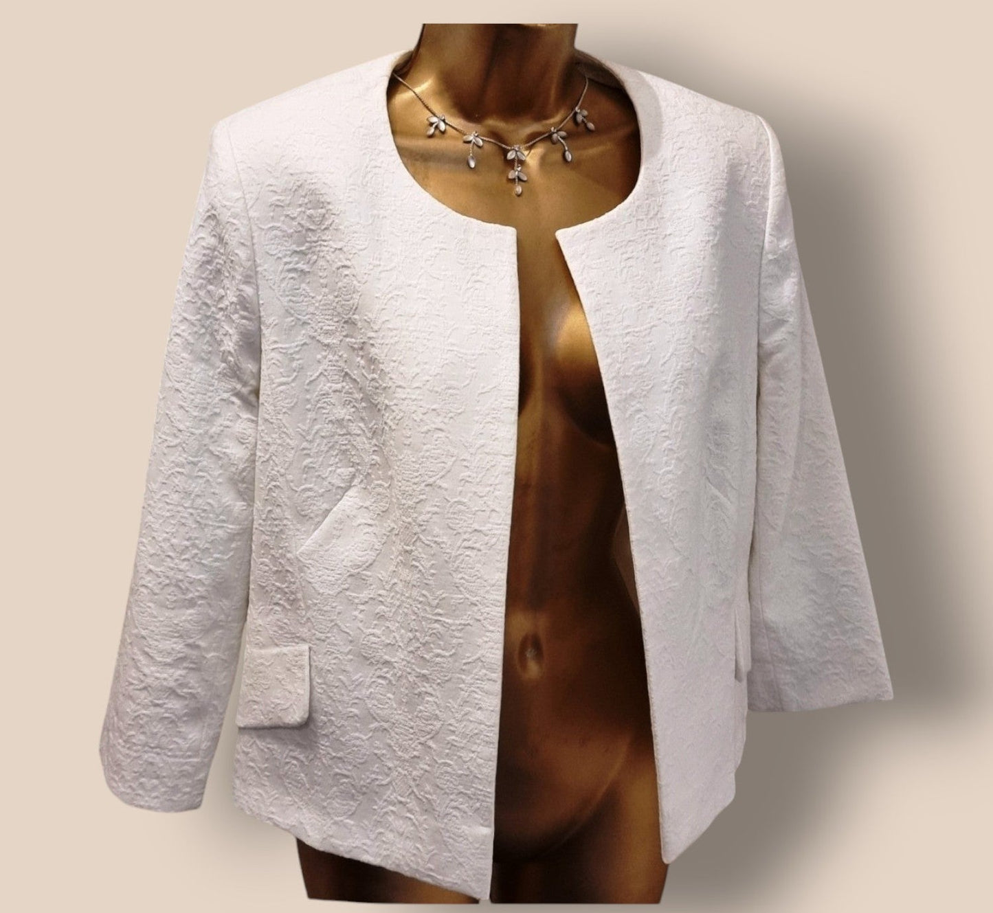 Damsel In A Dress White Textured Collarless Jacket UK 14 US 10 EU 42 - Timelessfashions