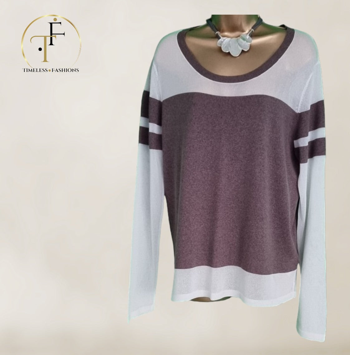 DKNY Womens Mocha and White Striped Jumper UK 12/14 US 8/10 EU 40/42 Timeless Fashions