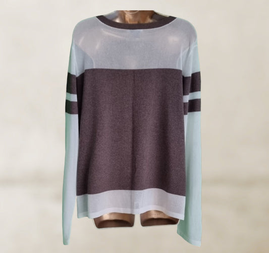 DKNY Womens Mocha and White Striped Jumper UK 12/14 US 8/10 EU 40/42 Timeless Fashions