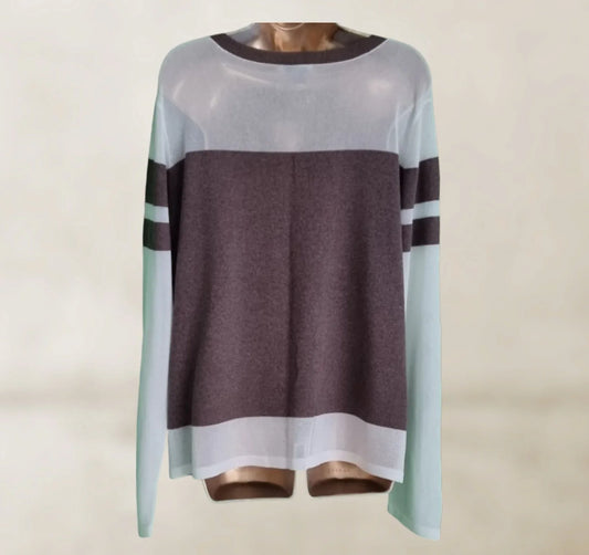 DKNY Womens Mocha and White Striped Jumper UK 12/14 US 8/10 EU 40/42 - Timelessfashions