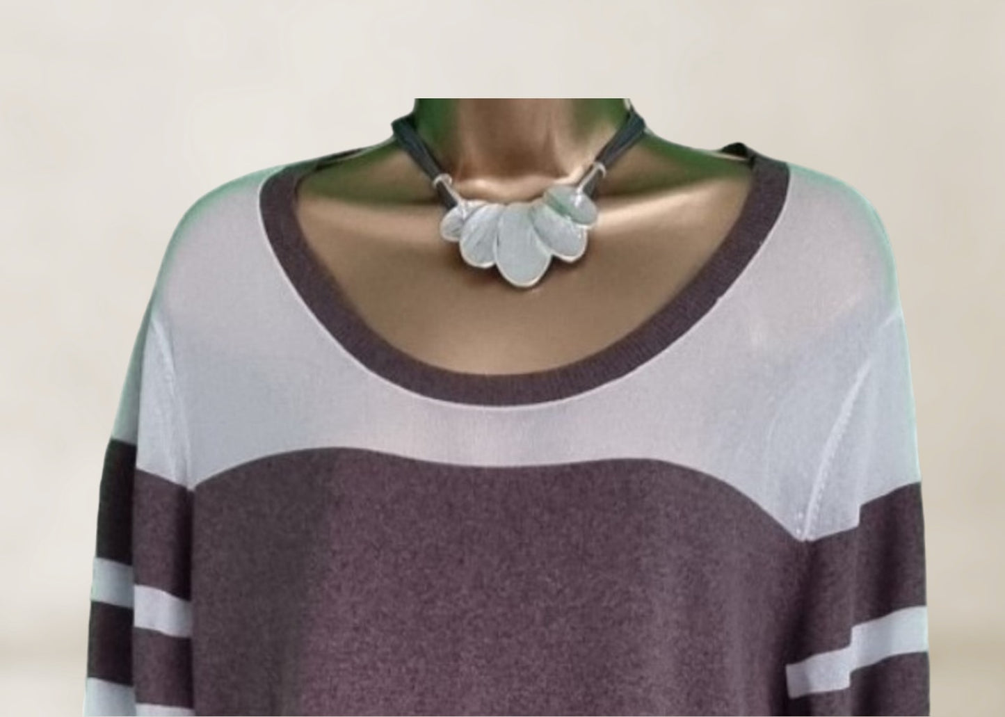 DKNY Womens Mocha and White Striped Jumper UK 12/14 US 8/10 EU 40/42 Timeless Fashions