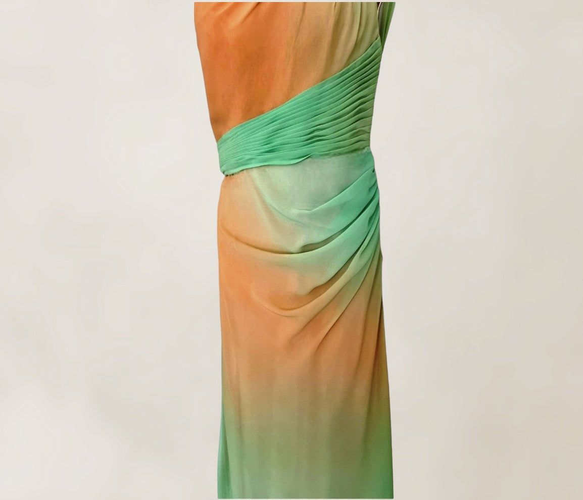 Faviana Couture Peach & Green Fish Tail Maxi Dress UK 6 US 2 EU 34 IT 38 Timeless Fashions
