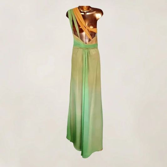 Faviana Couture Peach & Green Fish Tail Maxi Dress UK 6 US 2 EU 34 IT 38 - Timelessfashions