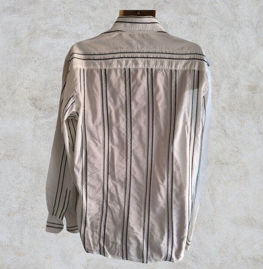 French Connection Men's White Striped Long Sleeve Shirt UK M - Timelessfashions