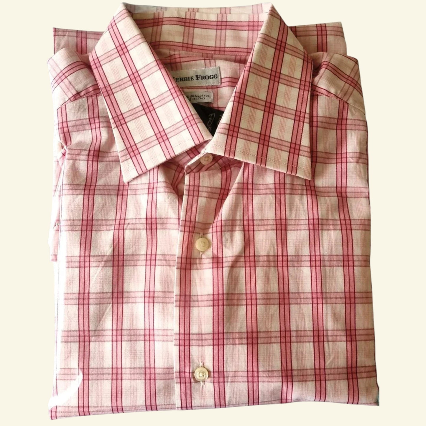 Herbie Frogg Men's Pink & White Check Cotton Shirt Collar 16" - Timelessfashions