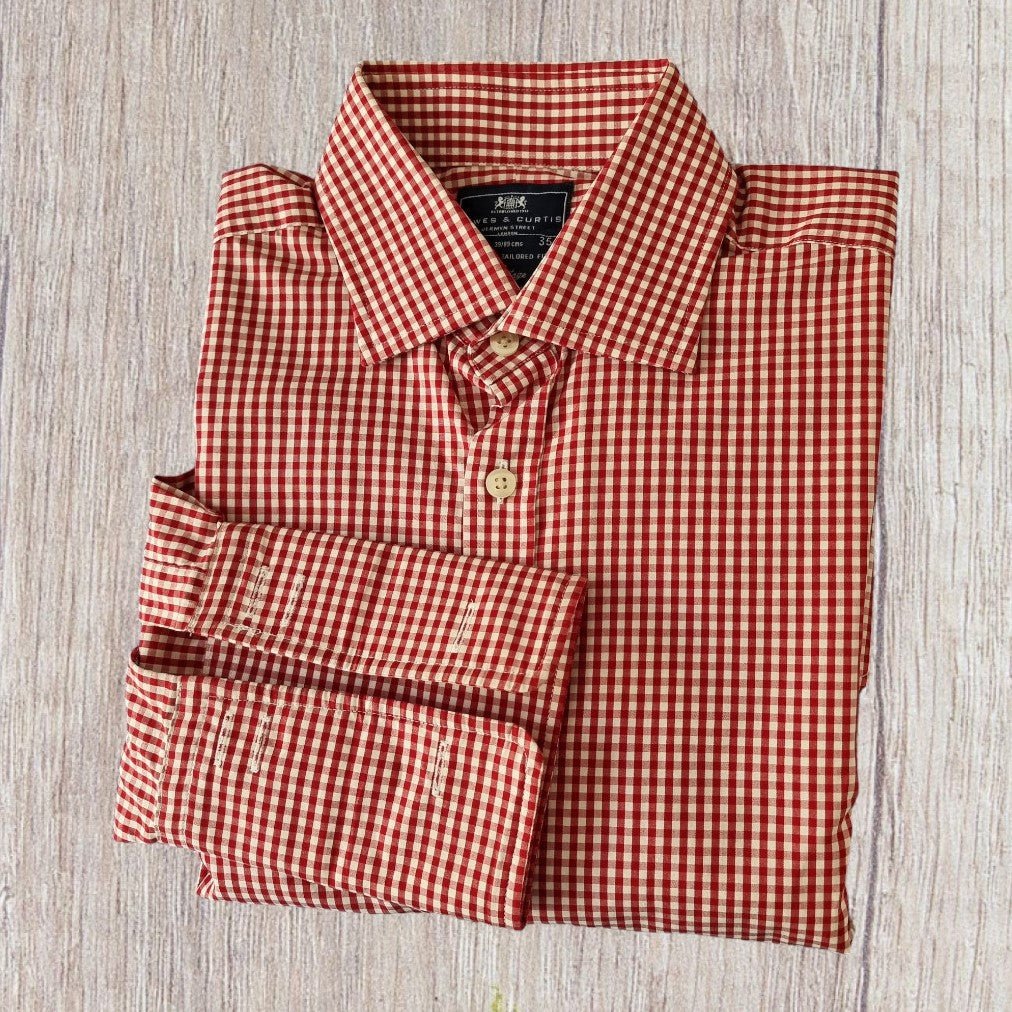 Hawes And Curtis Shirt Mens Red & White Check Formal Cotton Shirt Collar 15.5" - Timelessfashions