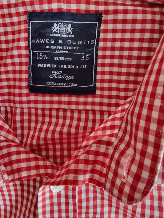 Hawes And Curtis Shirt Mens Red & White Check Formal Cotton Shirt Collar 15.5" - Timelessfashions