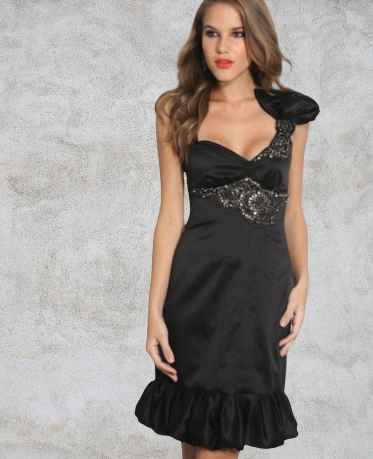 Karen Millen Black Satin Diamanté Bow Dress UK 12 US 8 EU 40 Timeless Fashions