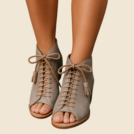 Karen Millen Neutral Shimmer Suede Lace Up Peep Toe Shoes UK 7.5 EU 41 - Timelessfashions