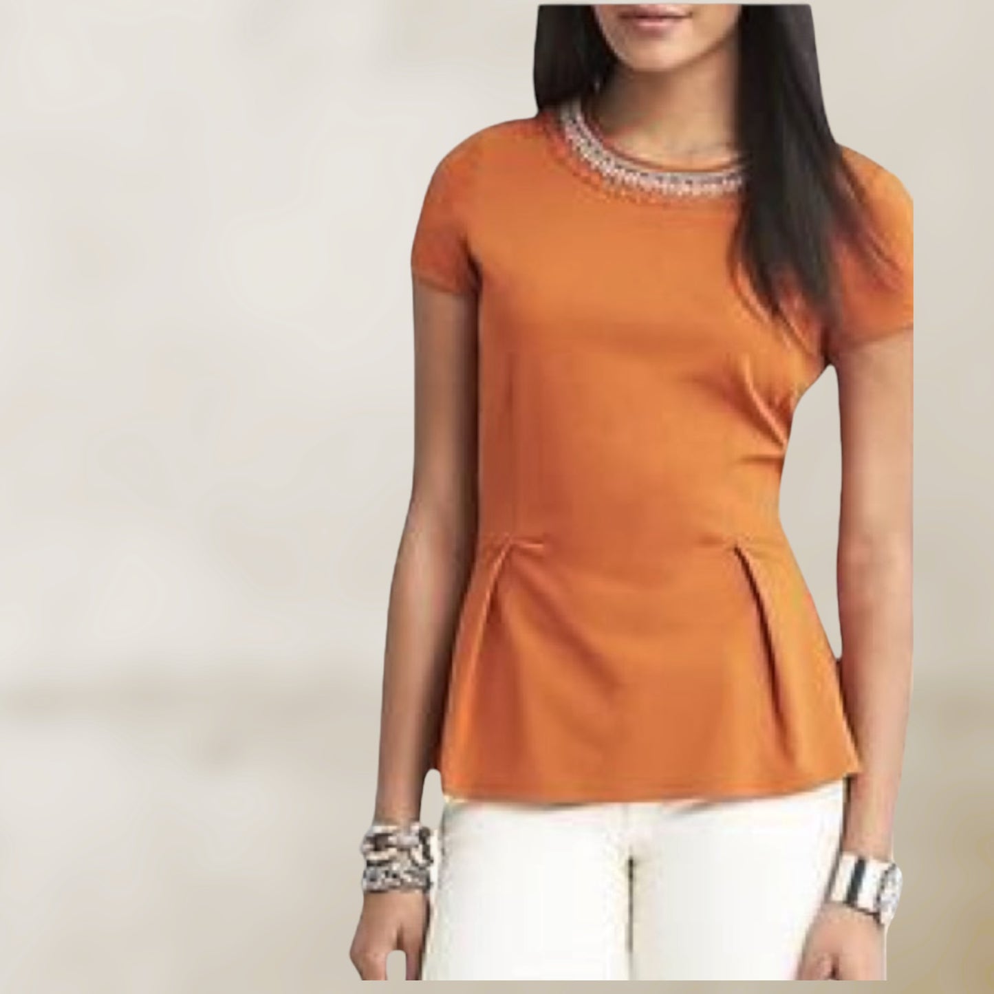 Banana Republic Womens Orange Embellished Pintuck Peplum Top UK 6 US 2 EU 34 Timeless Fashions