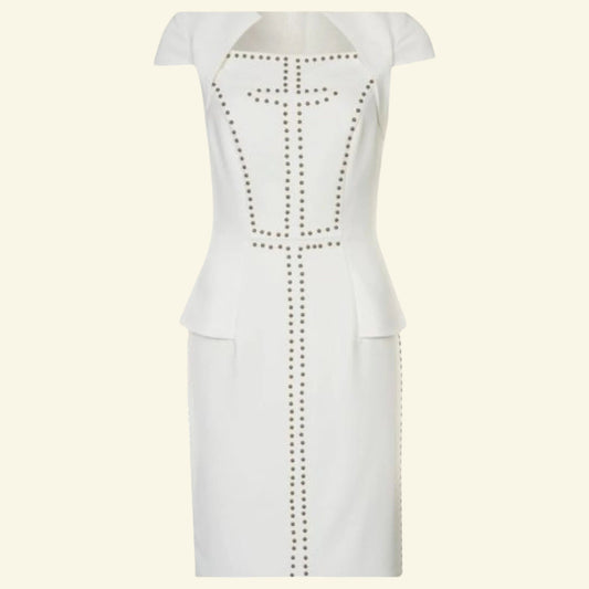 Bourne Ivory Studded Peplum Dress UK 10 US 6 EU 38 - Timelessfashions