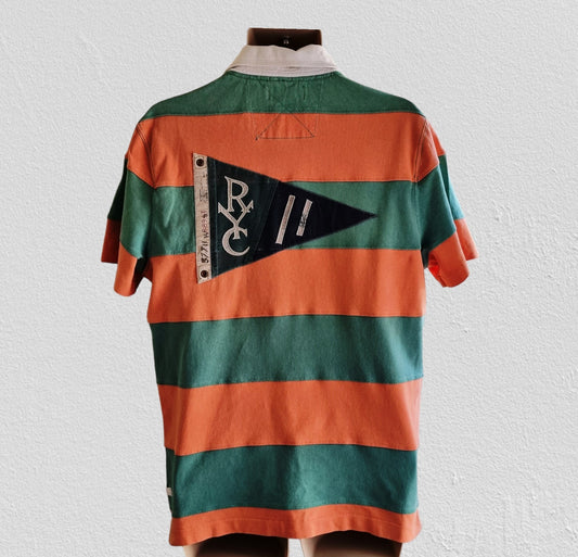 Polo Ralph Lauren Vintage Yacht Club 1st Class Flag Orange & Green Striped Shirt Size M - Timelessfashions