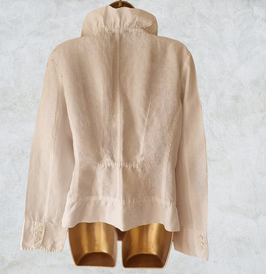 STILLS Womens White Linen & Satin Ruffle Blouse UK 12 US 8 EU 40 Timeless Fashions