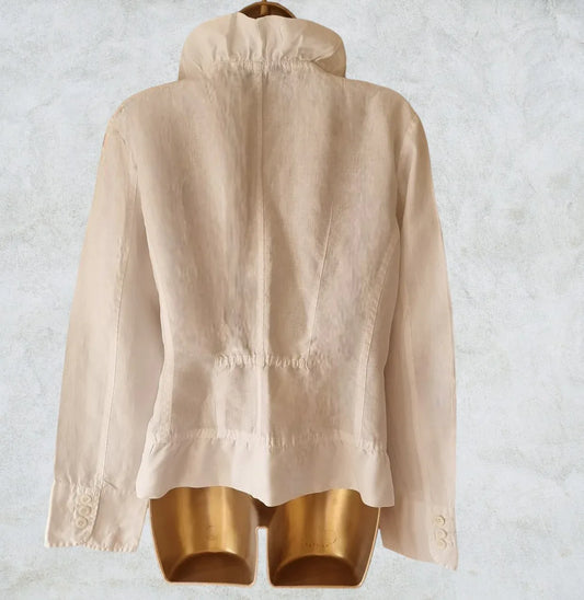 STILLS Womens White Linen & Satin Ruffle Blouse UK 12 US 8 EU 40 - Timelessfashions