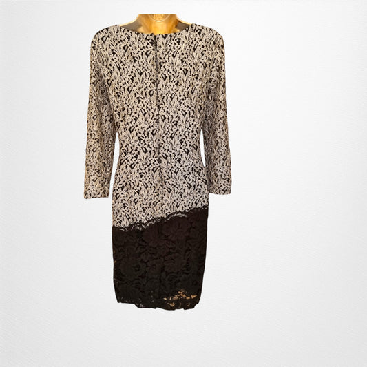 Antonio Melani Vintage Black & Silver Lace Overlay Midi Dress UK 14 US 10 EU 42 IT 46 Timeless Fashions