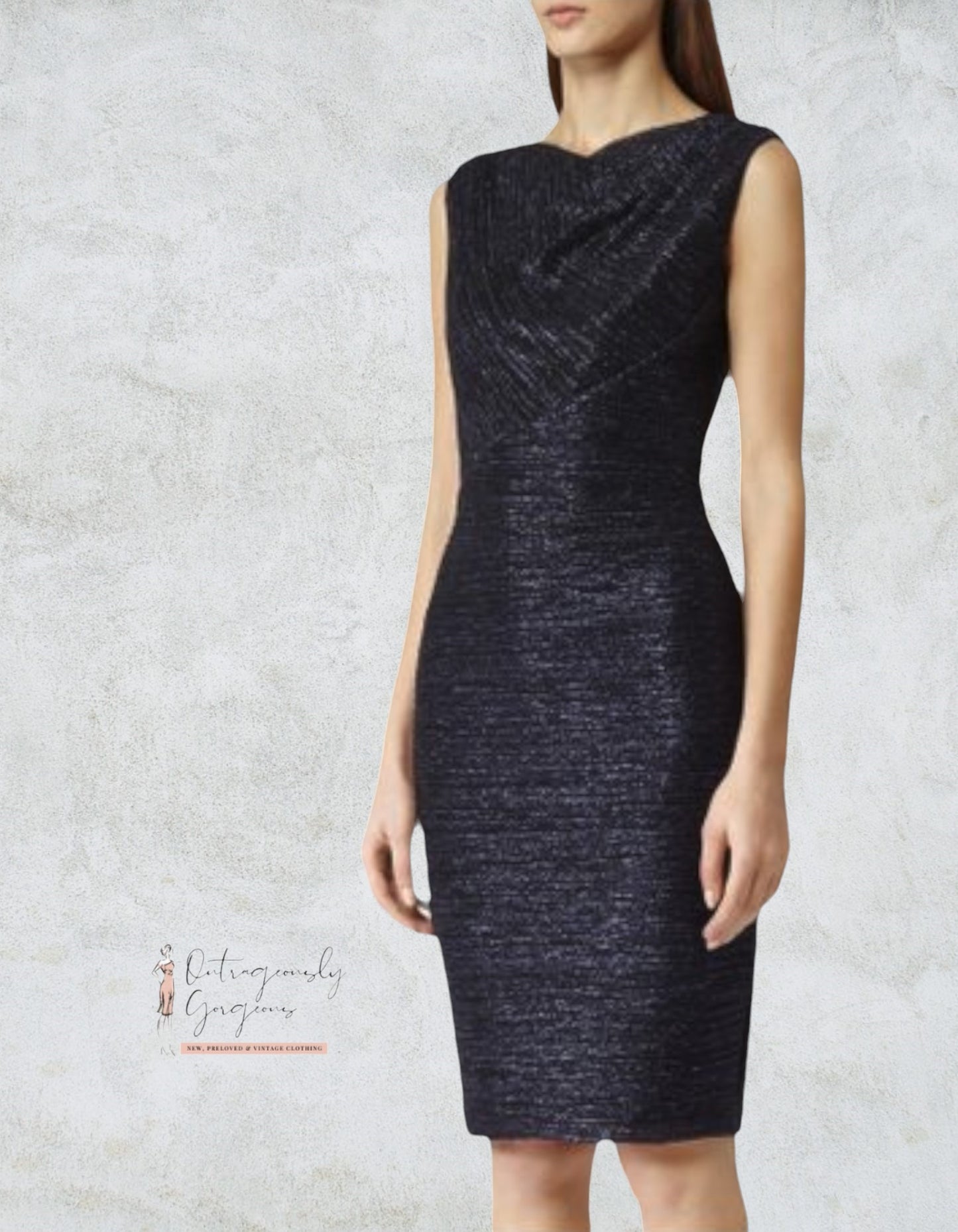 Reiss Alexei Navy Sparkly Lurex Sleeveless Bodycon Dress UK 12 US 8 EU 40 Timeless Fashions