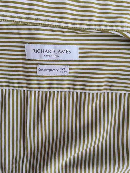 Richard James Saville Row Men’s Khaki Striped Shirt – Size 15 1/2 - Timelessfashions