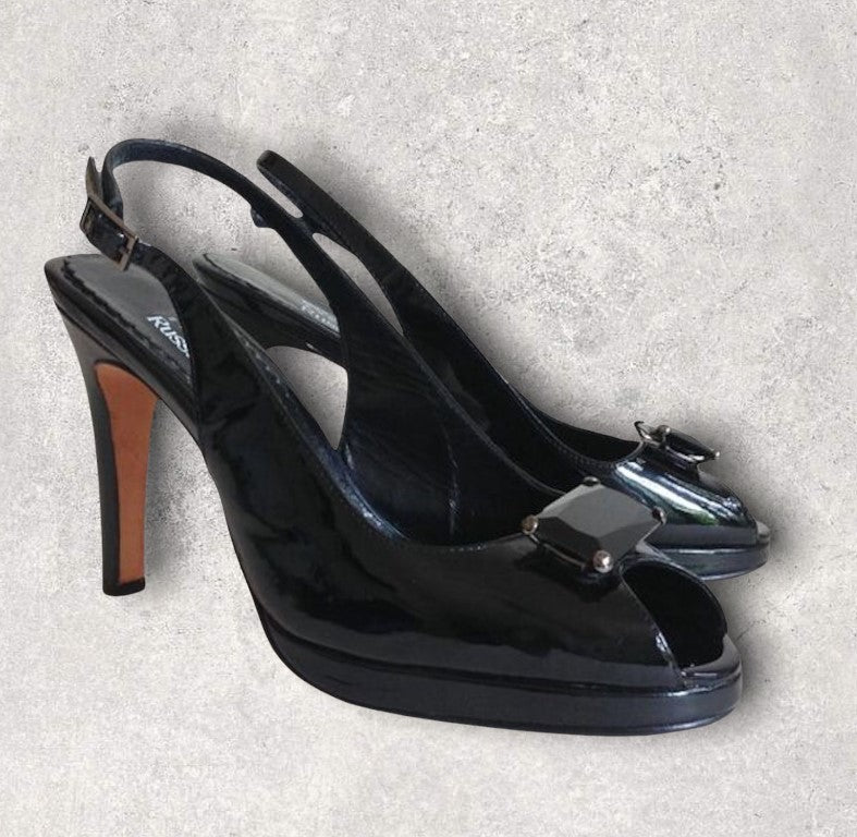 Russell Bromley Beverly Feldman Black Swanky Patent Leather Shoes UK Timelessfashions