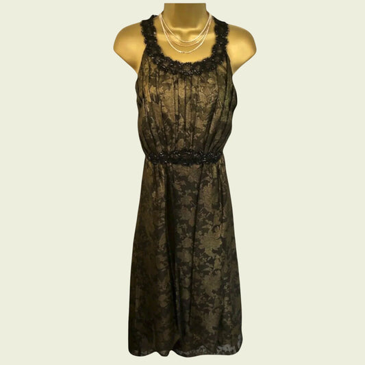 Monsoon Women's Black & Gold Lace Dress UK 18 US 14 EU 46 - Timelessfashions