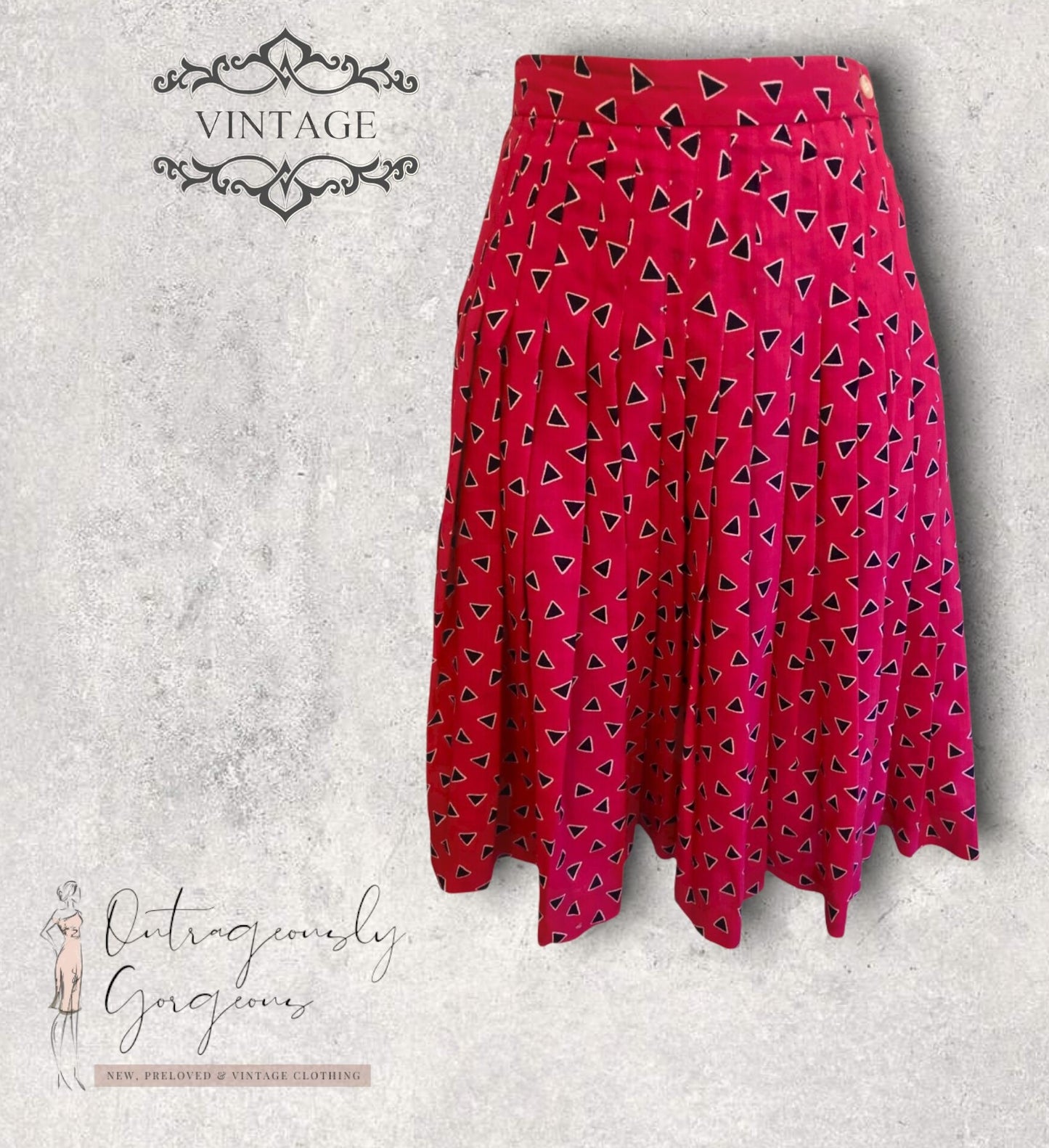 Jaeger Vintage Hot Pink Pleated Wool Skirt UK 6 US 2 EU 34 Timeless Fashions