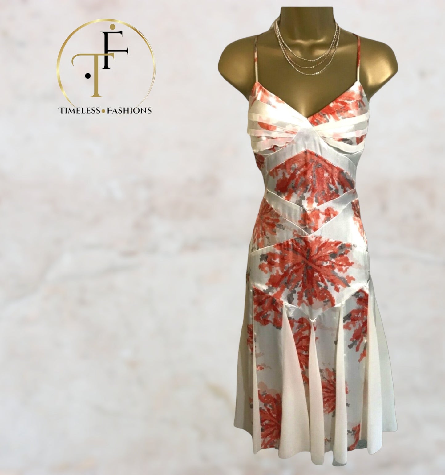 Amanda Wakeley Womens Ivory & Peach Satin & Chiffon Summer Dress UK 8 US 4 EU 36 Timeless Fashions